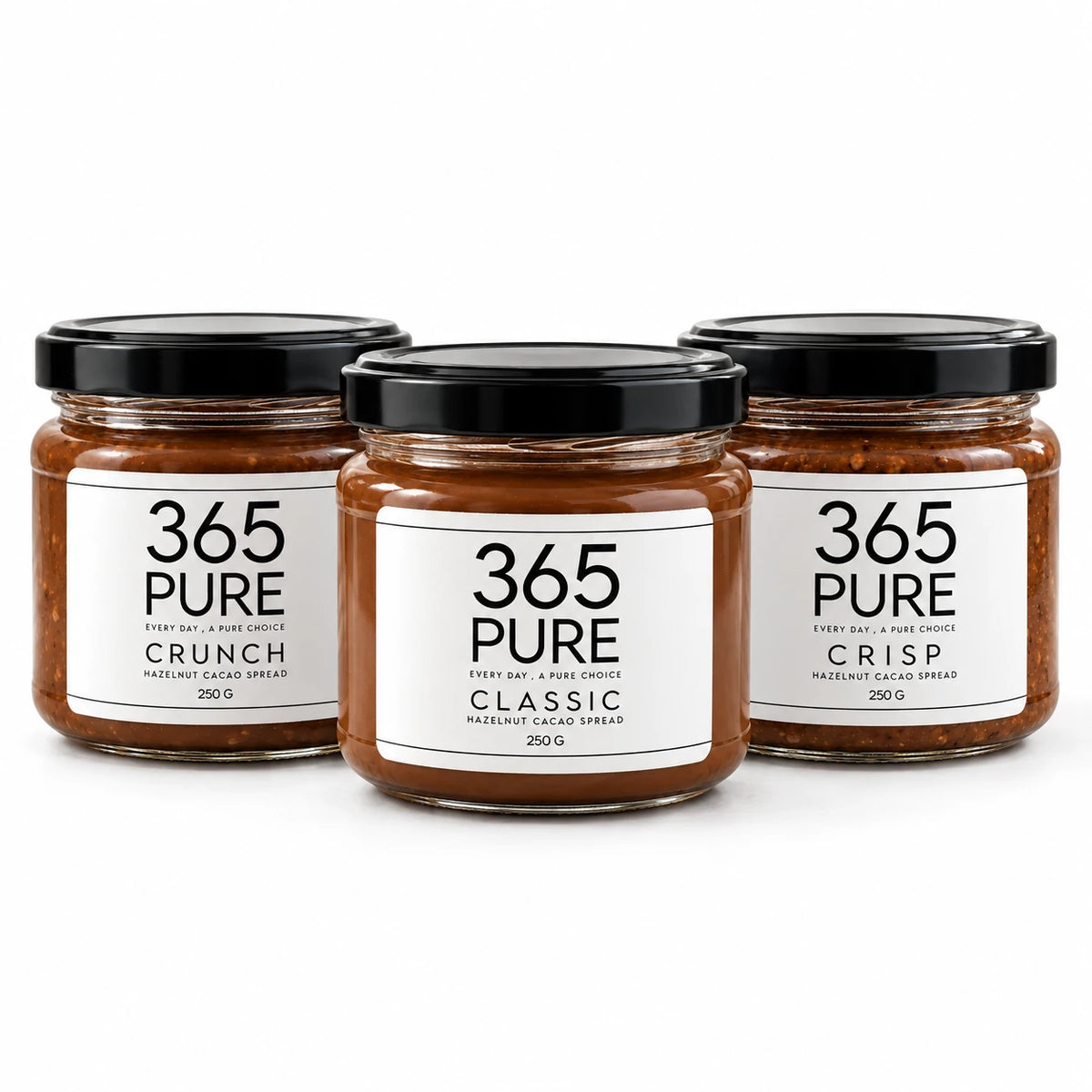 CLASSIC, CRUNCH and CRISP jars in the 365Pure ORIGINAL TRIO bundle